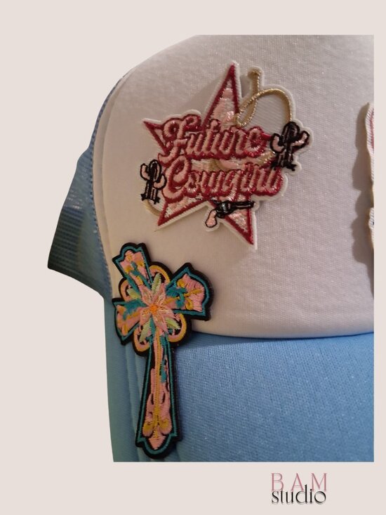 Custom Western Patch Trucker Hat | Cowgirl University | Blue Snap Back | Cross main image 4